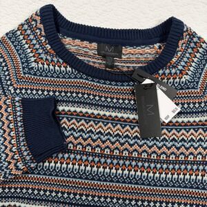 Magaschoni Mens Fair Isle Crew Neck Sweater Navy Orange G504122M XL‎ NEW